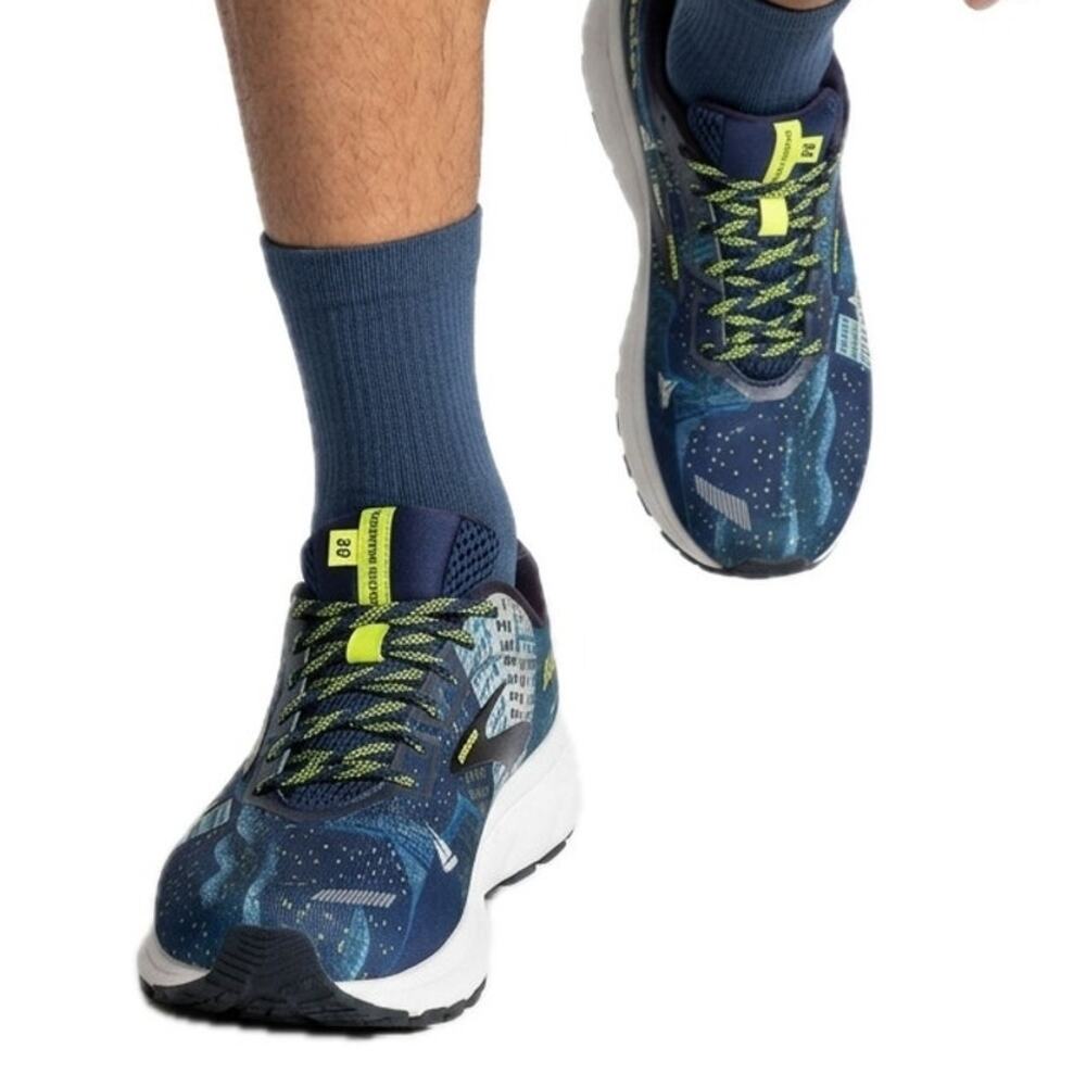 Brooks Ghost 12 Boston Marathon Shoes Sneakers Mens sz 8 Blue Athletic Running
